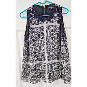 Adrianna Papell   Sleeveless Black & Ivory Lux Blouse Top W Lace Trim size large